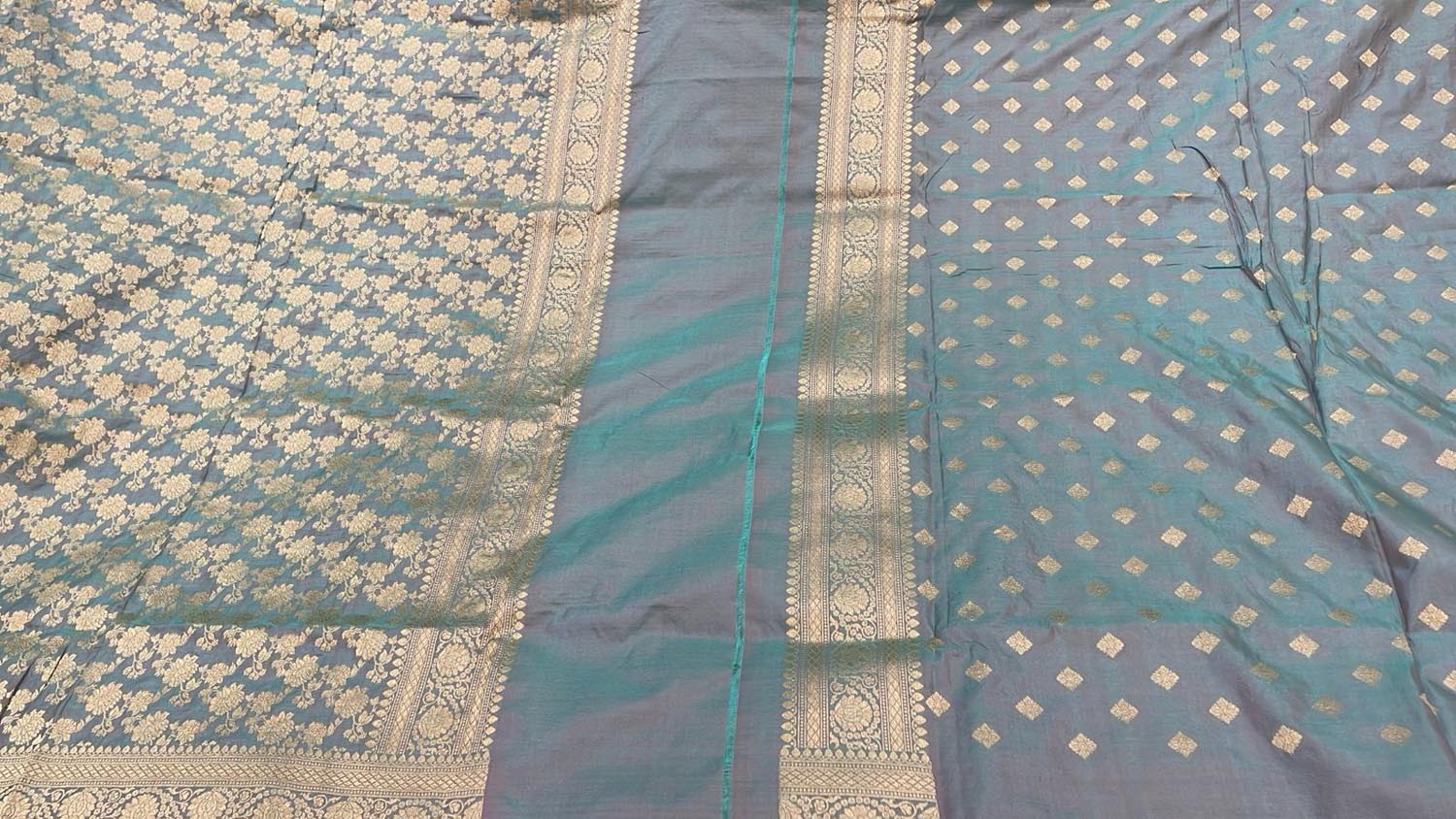 Chic Grey Banarasi Silk Suit - Handloom Katan - Luxurion World