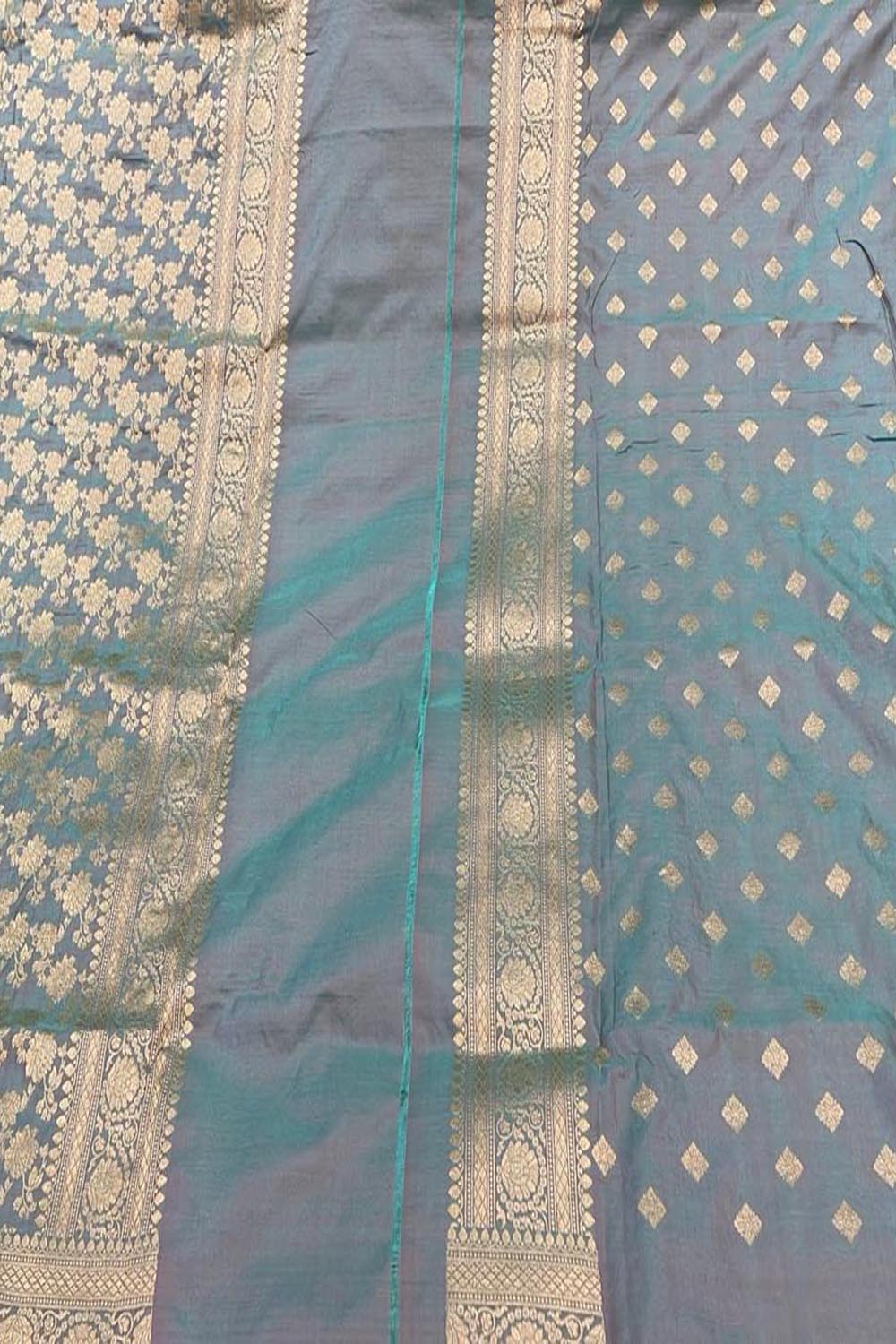 Chic Grey Banarasi Silk Suit - Handloom Katan - Luxurion World