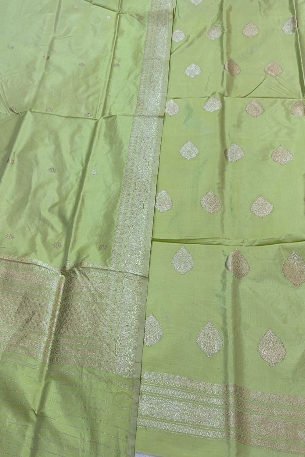 Green Banarasi Handloom Silk Suit - Pure Katan Elegance - Luxurion World