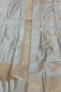 Graceful Grey Banarasi Silk Suit - Handloom Katan - Luxurion World
