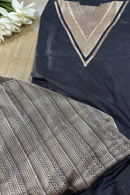 Black Handloom Banarasi Pure Katan Silk Two Piece Unstitched Suit Set - Luxurion World