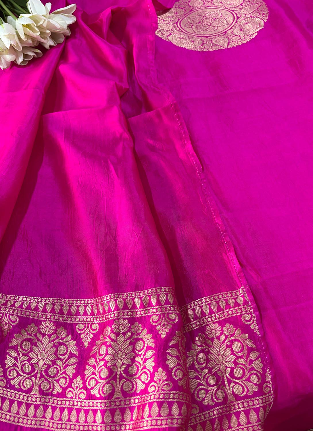 Pink Handloom Banarasi Pure Katan Silk Two Piece Unstitched Suit Set - Luxurion World