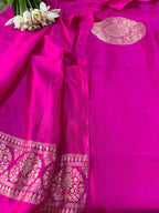 Pink Handloom Banarasi Pure Katan Silk Two Piece Unstitched Suit Set - Luxurion World