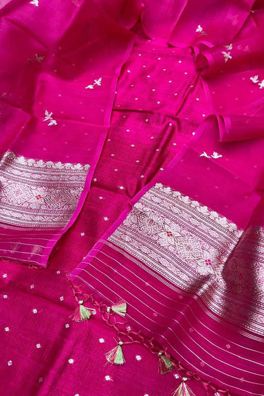 Stunning Pink Banarasi Silk Suit Set with Organza Dupatta - Luxurion World