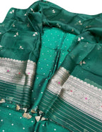 Green Banarasi Silk Suit Set with Organza Dupatta - Luxurion World