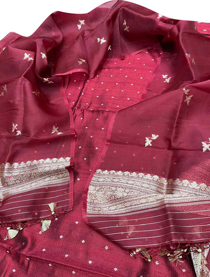 Elegant Maroon Banarasi Silk Suit Set & Organza Dupatta - Luxurion World