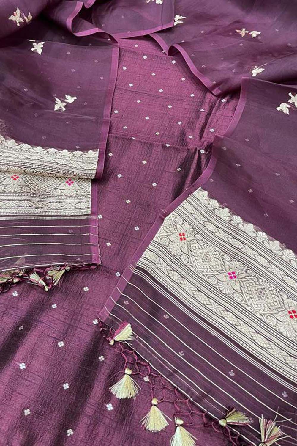 Elegant Maroon Banarasi Silk Suit Set with Organza Dupatta - Luxurion World
