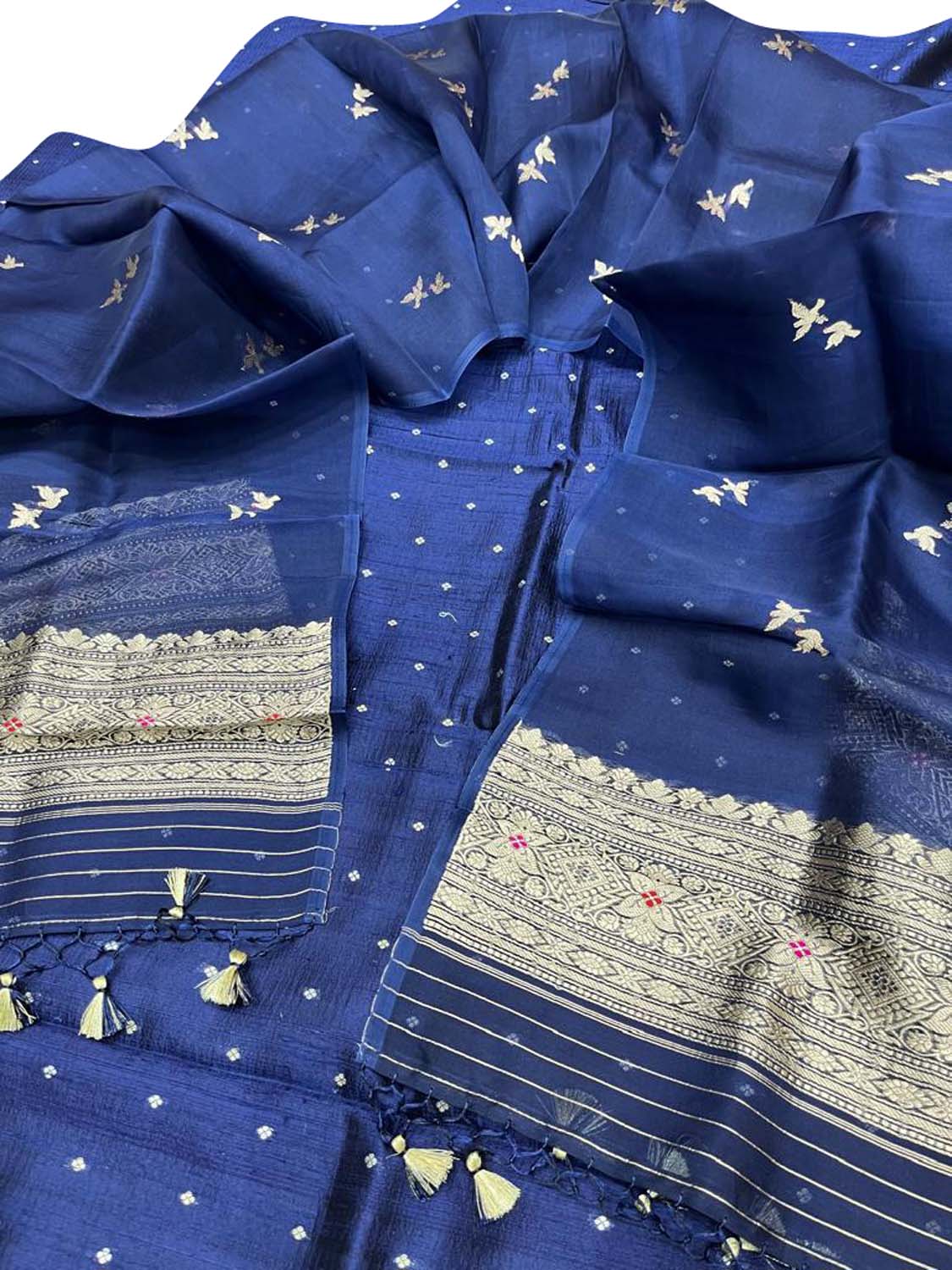 Elegant Blue Banarasi Silk Suit Set With Organza Dupatta - Luxurion World