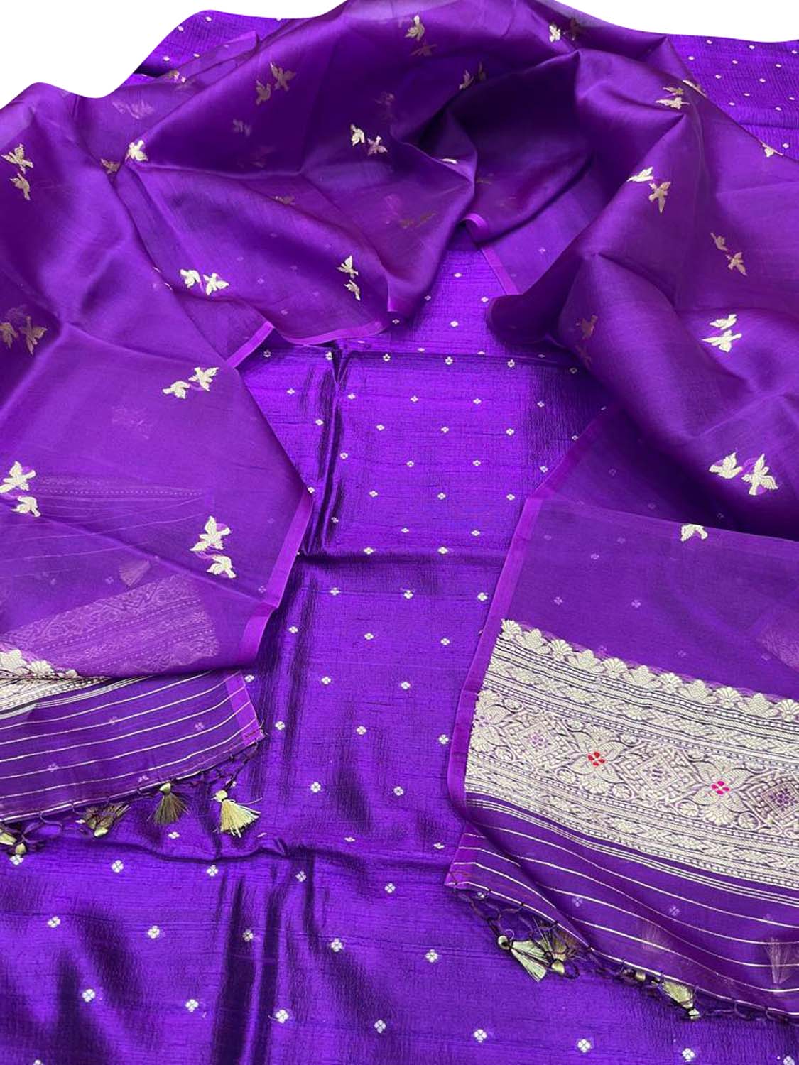 Elegant Purple Banarasi Silk Suit Set with Organza Dupatta - Luxurion World