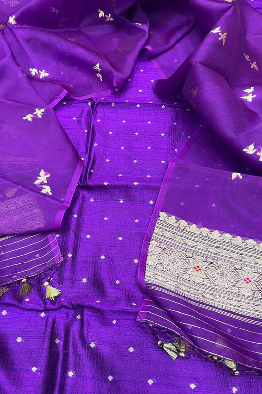 Elegant Purple Banarasi Silk Suit Set with Organza Dupatta - Luxurion World
