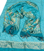 Blue Banarasi Pure Moonga Silk Three Piece Unstitched Suit Set - Luxurion World