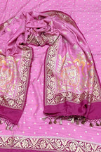 Exquisite Pink Banarasi Pure Moonga Silk Three Piece Unstitched Suit Set - Luxurion World