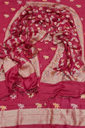 Red Banarasi Pure Moonga Silk Three Piece Unstitched Suit Set - Luxurion World