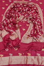 Red Banarasi Pure Moonga Silk Three Piece Unstitched Suit Set - Luxurion World