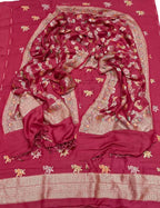 Red Banarasi Pure Moonga Silk Three Piece Unstitched Suit Set - Luxurion World