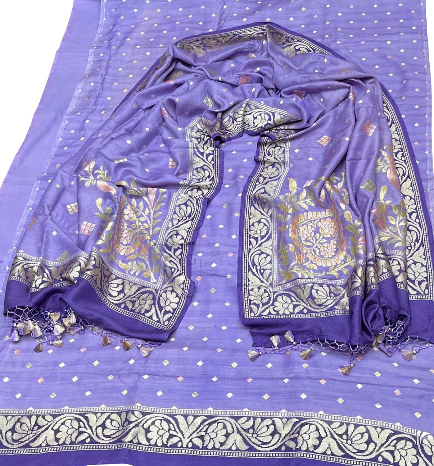 Elegant Purple Banarasi Pure Moonga Silk Three Piece Unstitched Suit Set - Luxurion World