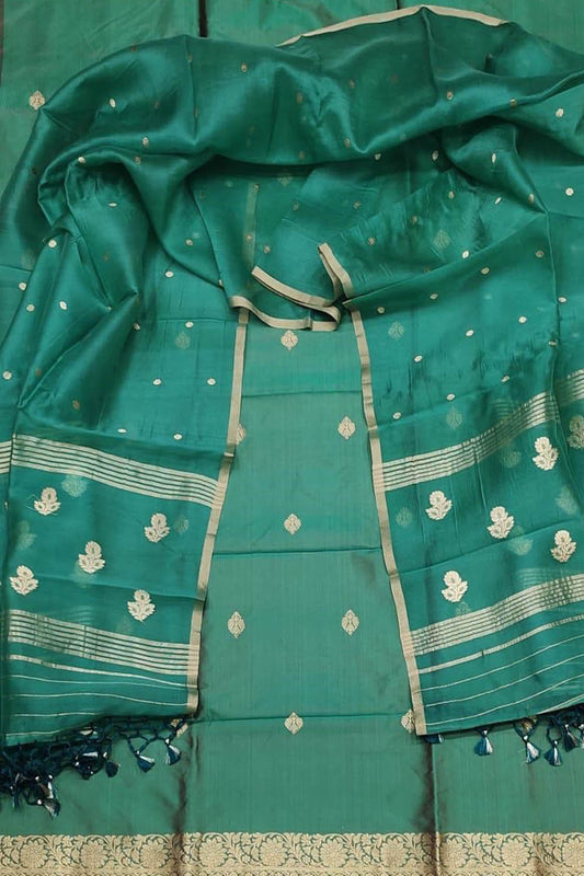 Elegant Green Banarasi Silk Suit with Kora Dupatta