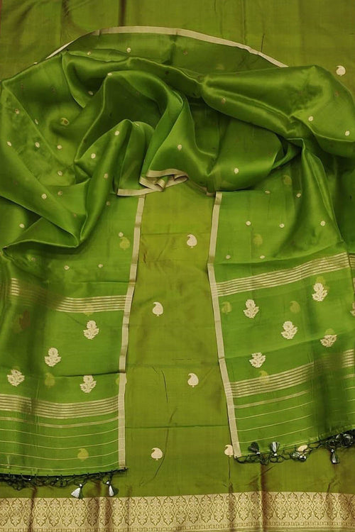 Green Banarasi Pure Katan Silk Kadwa Handloom Suit - Luxurion World