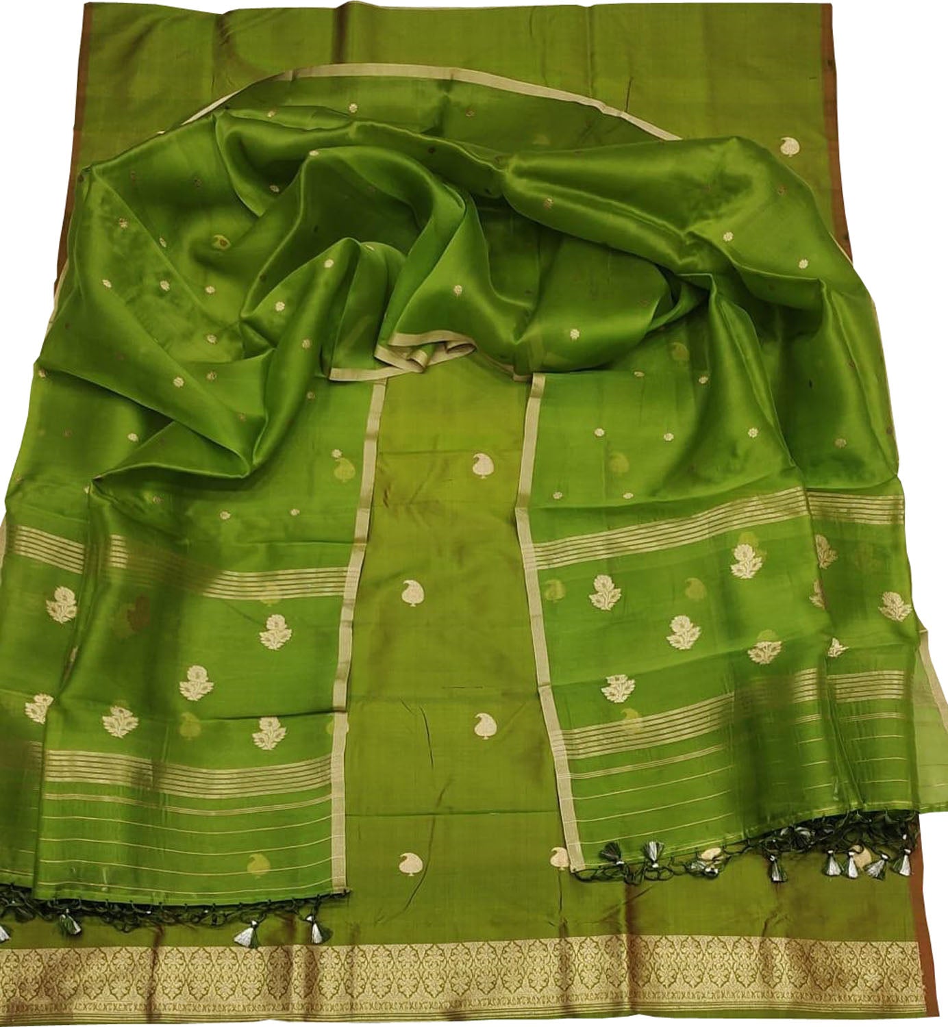 Green Banarasi Pure Katan Silk Kadwa Handloom Suit - Luxurion World