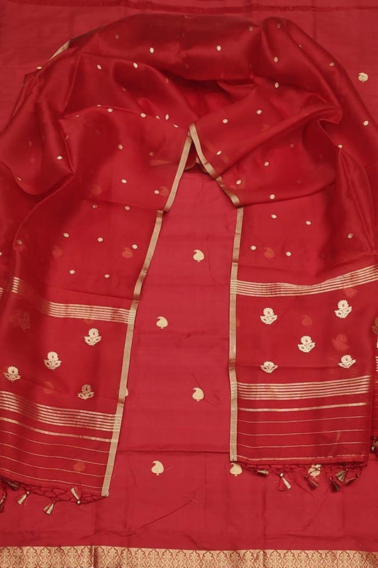 Exquisite Red Banarasi Silk Three Piece Suit Set