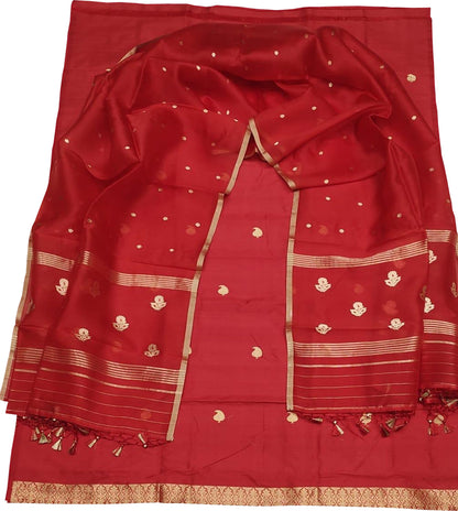Exquisite Red Banarasi Silk Three Piece Suit Set