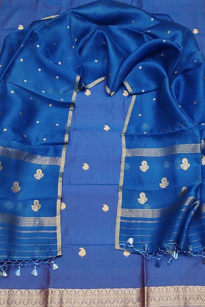 Elegant Blue Banarasi Silk Three Piece Suit