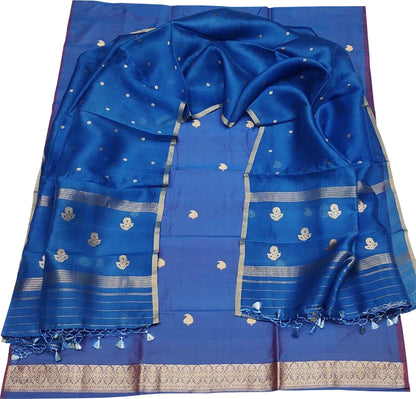Elegant Blue Banarasi Silk Three Piece Suit