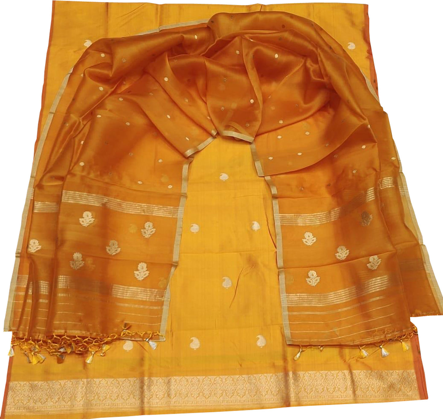 Yellow Banarasi Pure Katan Silk Kadwa Handloom Suit