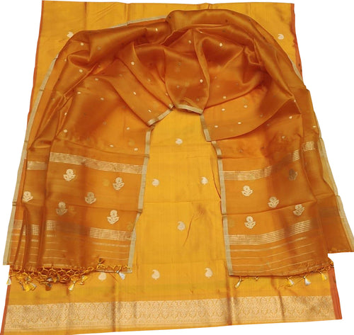Yellow Banarasi Pure Katan Silk Kadwa Handloom Suit - Luxurion World