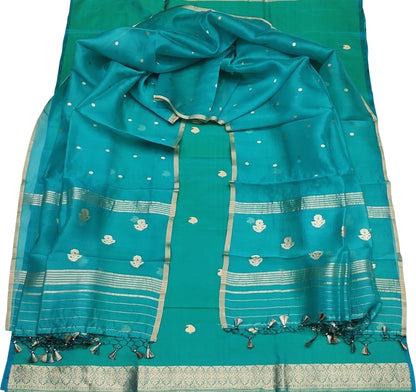 Blue Banarasi Pure Katan Silk Kadwa Handloom Three Piece Suit