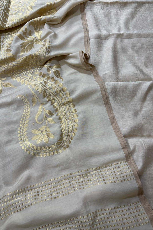 Stunning Dyeable Banarasi Pure Moonga Silk Two Piece Unstitched Suit Set - Luxurion World