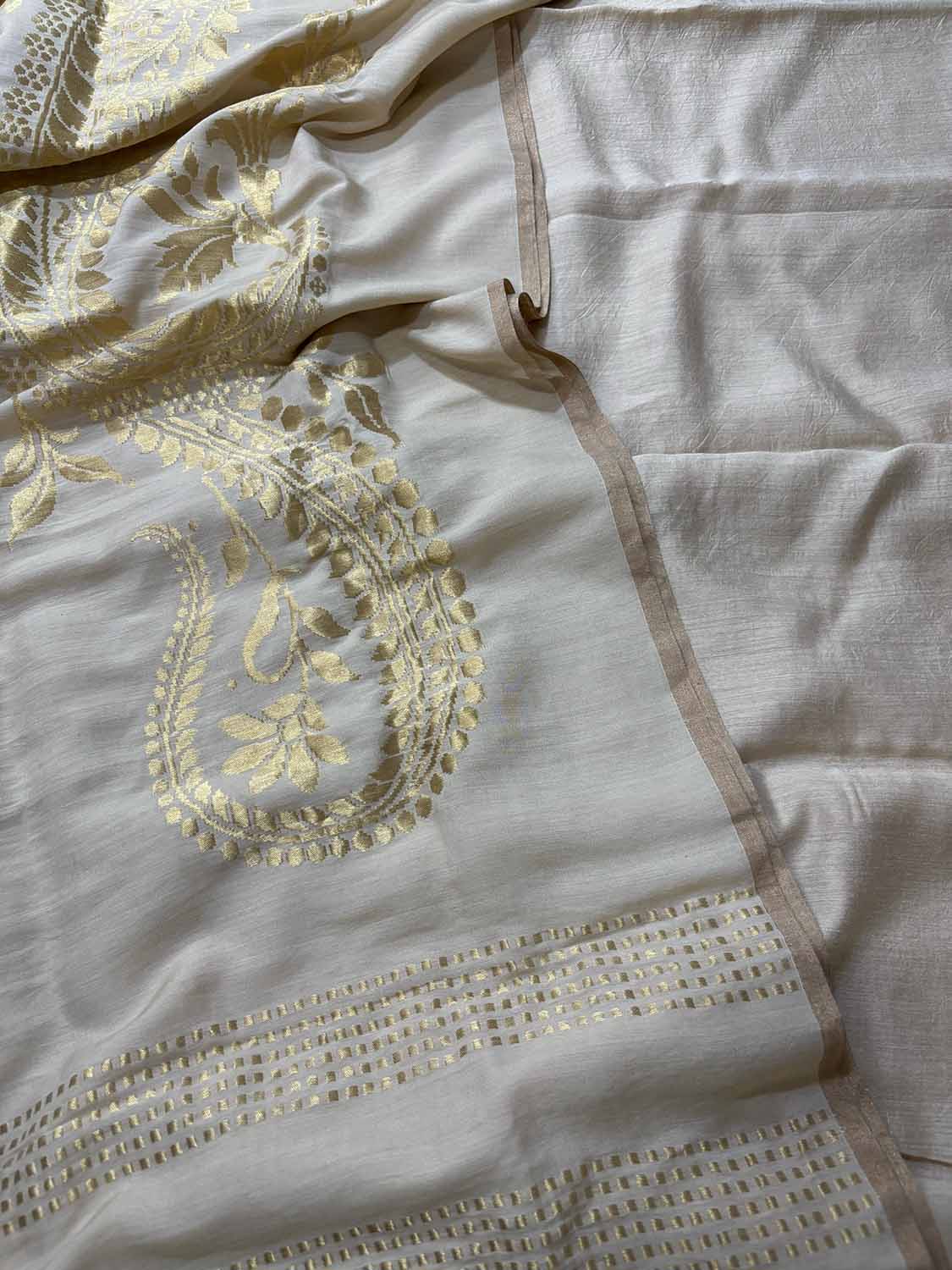 Stunning Dyeable Banarasi Pure Moonga Silk Two Piece Unstitched Suit Set - Luxurion World