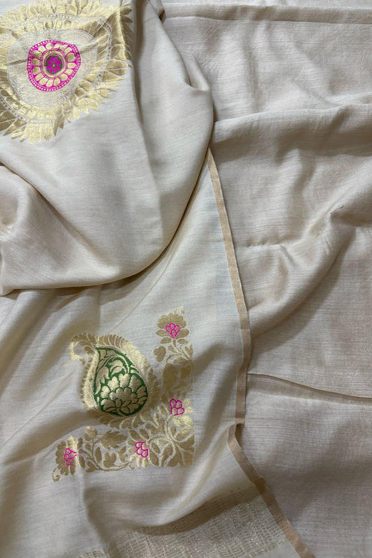 Stunning Dyeable Banarasi Pure Moonga Silk Two Piece Unstitched Suit Set - Luxurion World