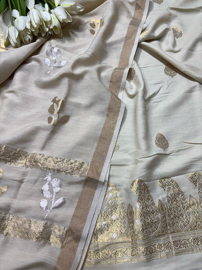 Stunning Dyeable Banarasi Pure Moonga Silk Two Piece Unstitched Suit Set - Luxurion World