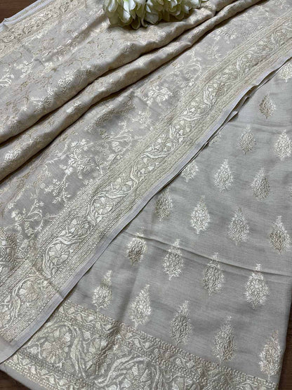 Stunning Dyeable Banarasi Pure Moonga Silk Two Piece Unstitched Suit Set - Luxurion World