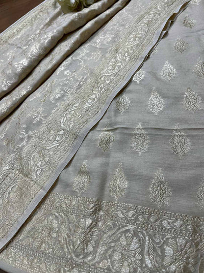 Stunning Dyeable Banarasi Pure Moonga Silk Two Piece Unstitched Suit Set - Luxurion World