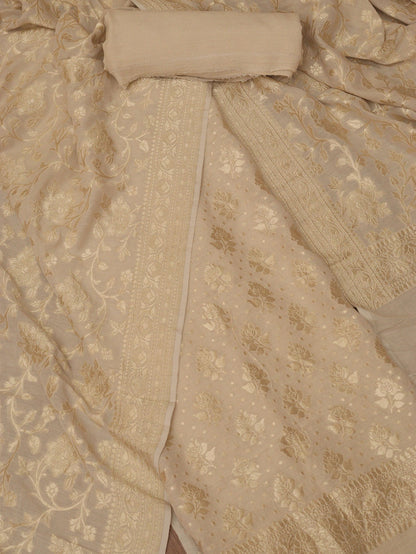 Dyeable Banarasi Handloom Pure Moonga Silk Three Piece Unstitched Suit Set - Luxurion World