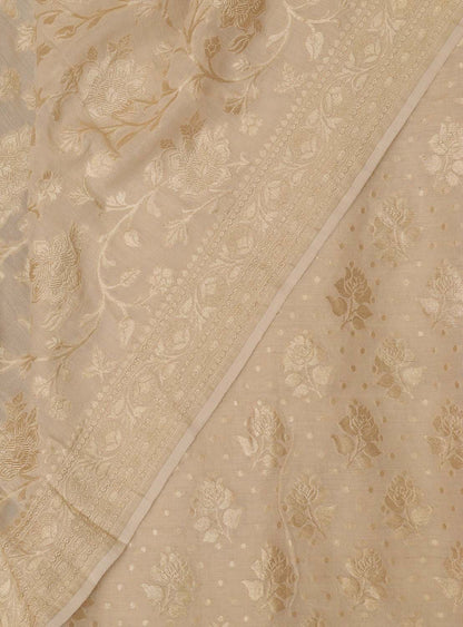 Dyeable Banarasi Handloom Pure Moonga Silk Three Piece Unstitched Suit Set - Luxurion World