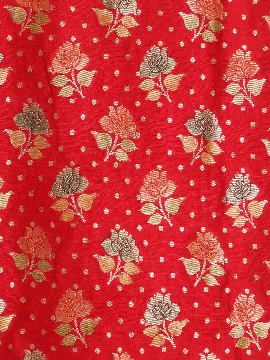 Red Banarasi Handloom Pure Moonga Silk Three Piece Unstitched Suit Set - Luxurion World