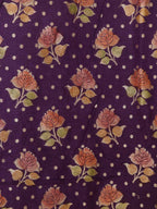 Purple Banarasi Handloom Pure Moonga Silk Three Piece Unstitched Suit Set - Luxurion World