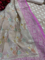 Pastel Banarasi Pure Georgette Brush Dye Three Piece Unstitched Suit Set - Luxurion World
