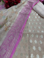 Pastel Banarasi Pure Georgette Brush Dye Three Piece Unstitched Suit Set - Luxurion World