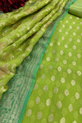 Green Banarasi Pure Georgette Brush Dye Three Piece Unstitched Suit Set - Luxurion World