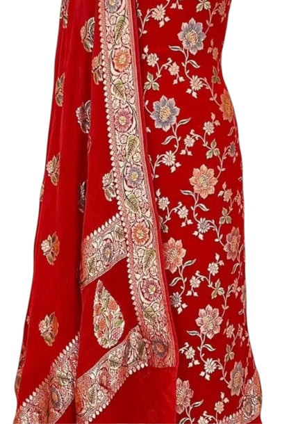 Red Handloom Banarasi Georgette Suit Set - Luxurion World