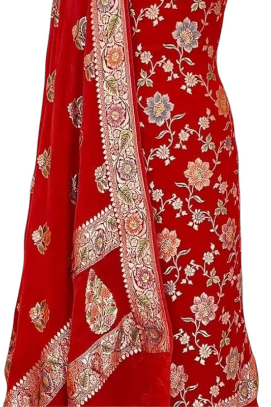 Red Handloom Banarasi Georgette Suit Set - Luxurion World