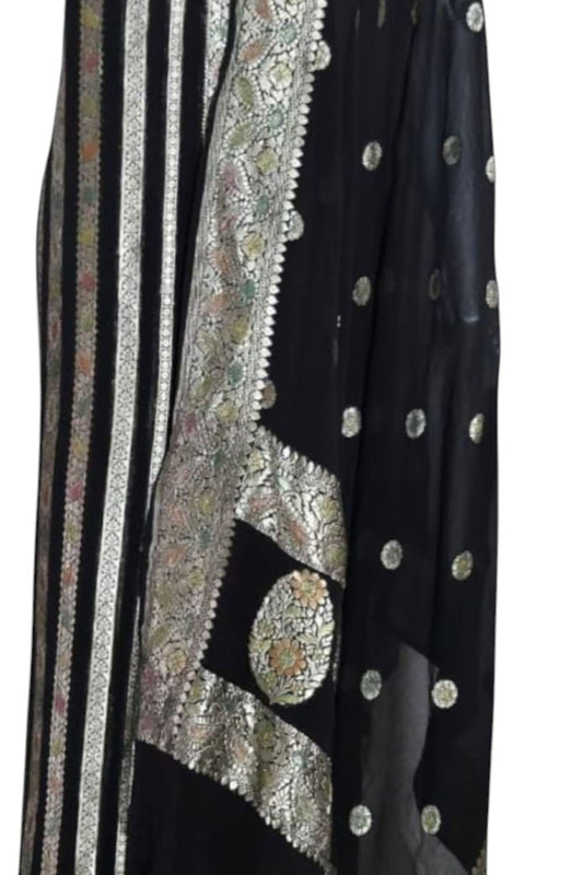 Elegant Black Handloom Banarasi Georgette Suit Set - Luxurion World