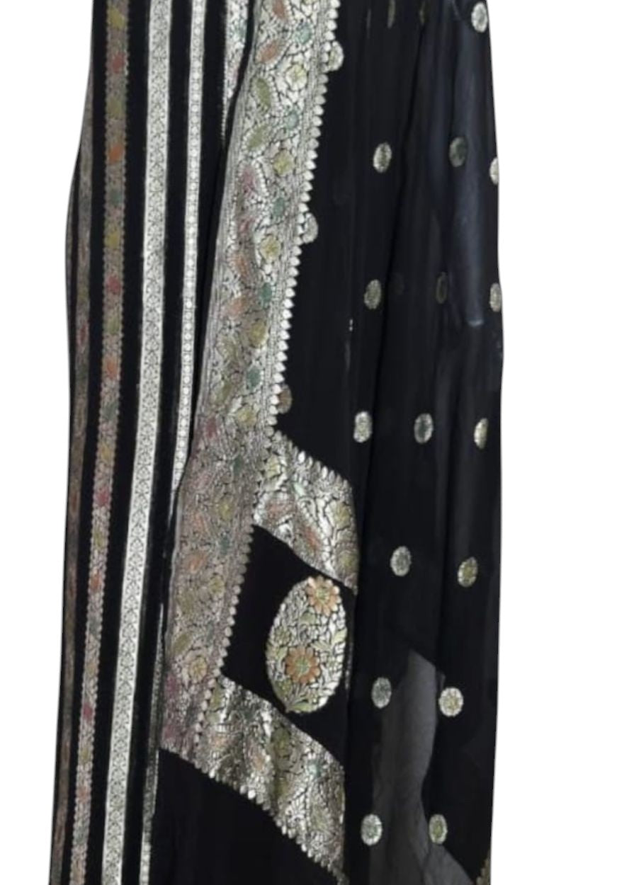 Elegant Black Handloom Banarasi Georgette Suit Set - Luxurion World