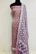 Onion Pink Banarasi Pure Tissue Georgette Three Piece Unstitched Flower Design Suit Set - Luxurion World
