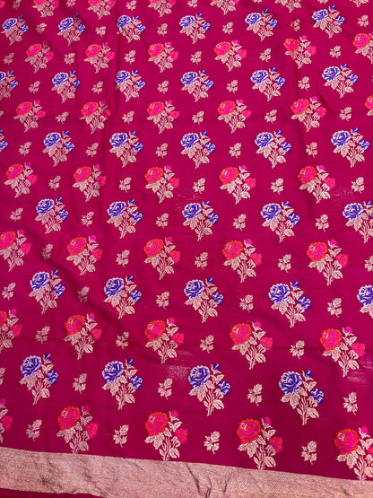 Elegant Pink Banarasi Pure Moonga Silk Meenakari Three Piece Unstitched Suit Set - Luxurion World