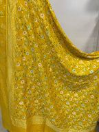 Yellow Banarasi Pure Moonga Silk Meenakari Three Piece Unstitched Suit Set - Luxurion World